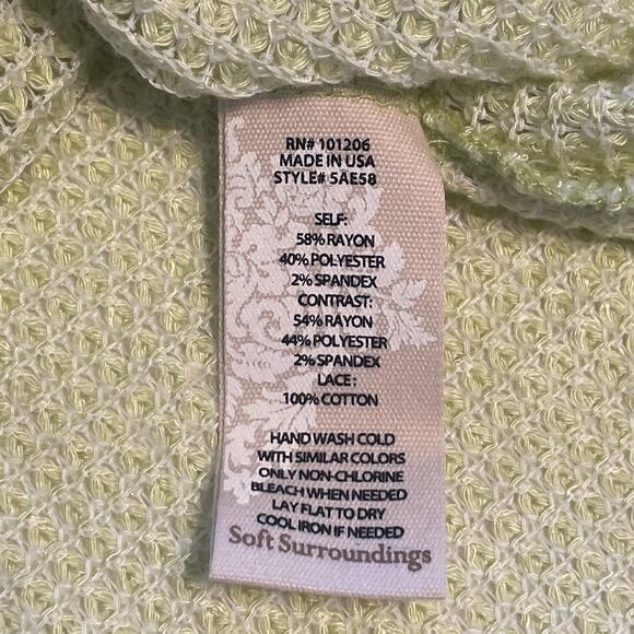 Soft Surroundings Bailey Thermal Top Womens Large Pear Green Eyelet Boho Sweater - Picture 7 of 8